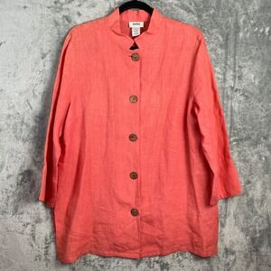 Neiman Marcus Tunic Top US Large Coral 100% Linen Button Up Lagenlook Minimalist